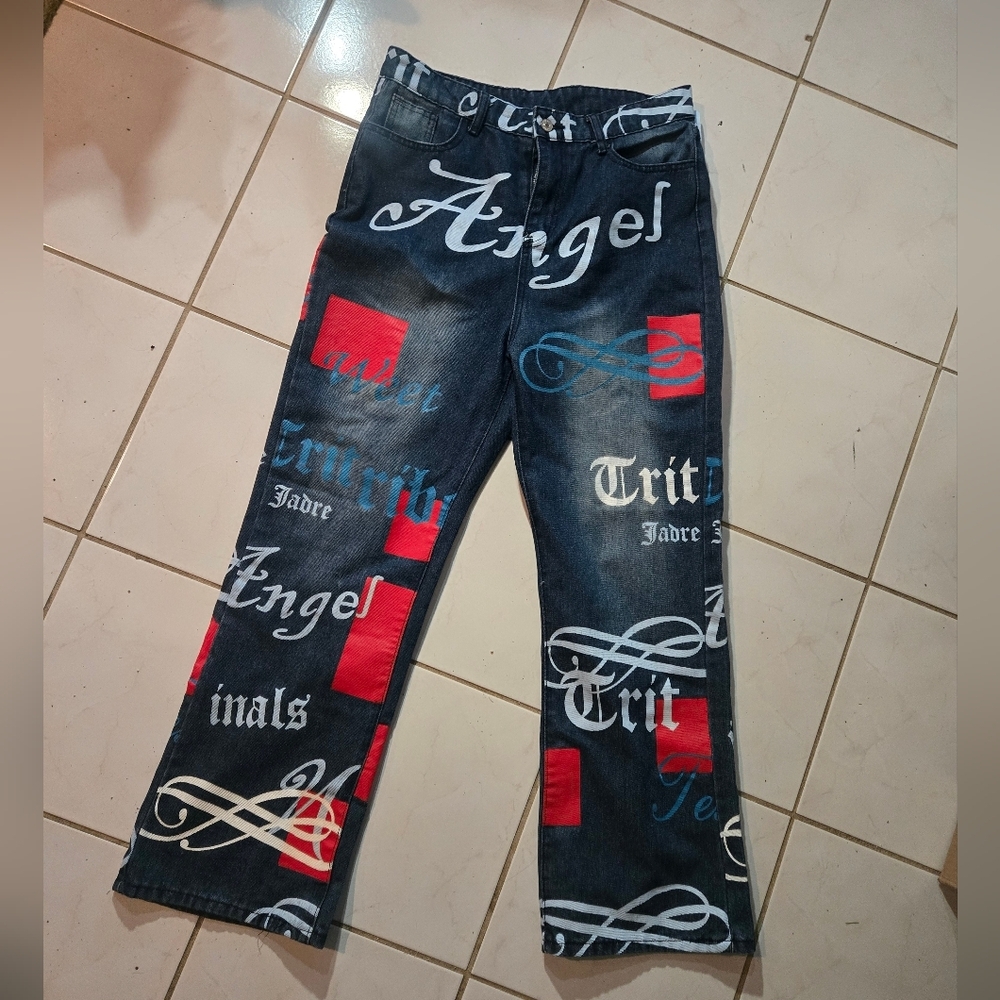 Charlie CHARLIE Charlotte Graphic Print Denim Jeans Large NEW - Picture 6 of 14
